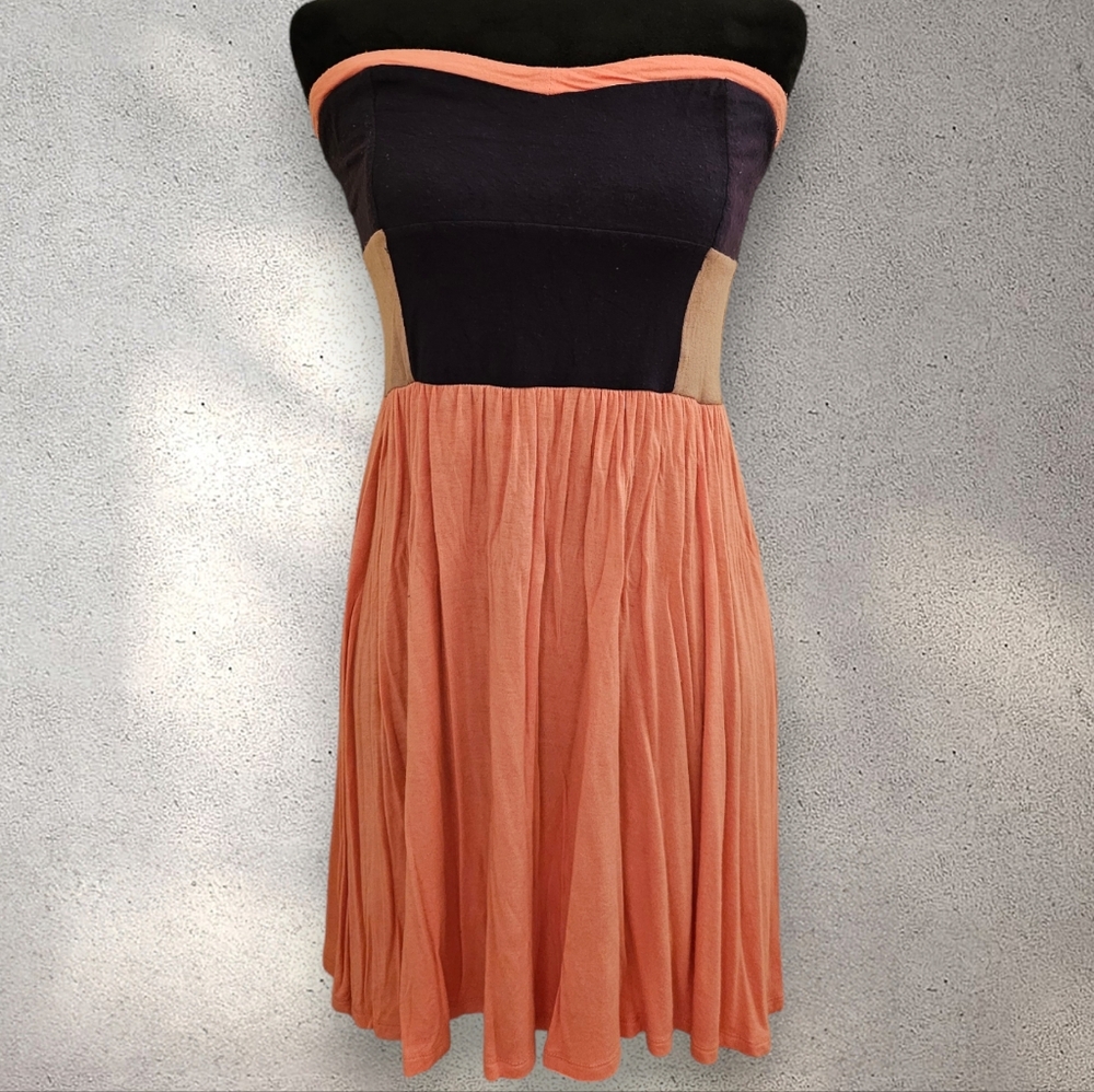Color-Block Strapless Midi Dress